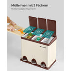 Skräp bin-3 × 8 liter-med lock och inre hink-crème-vit & brun