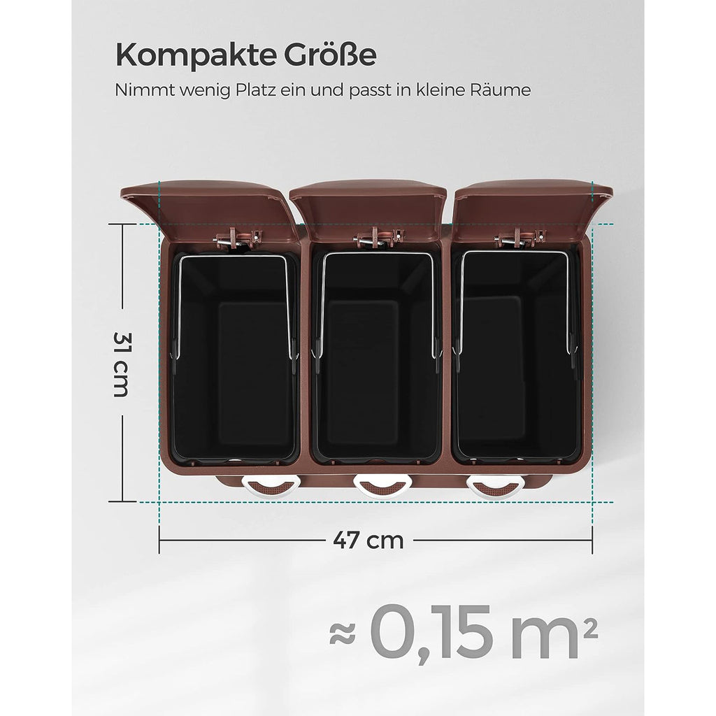 Skräp bin-3 × 8 liter-med lock och inre hink-crème-vit & brun