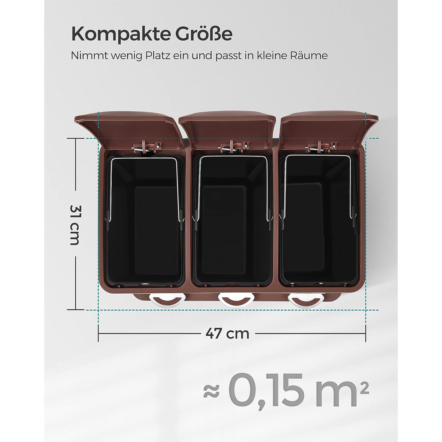 Skräp bin-3 × 8 liter-med lock och inre hink-crème-vit & brun