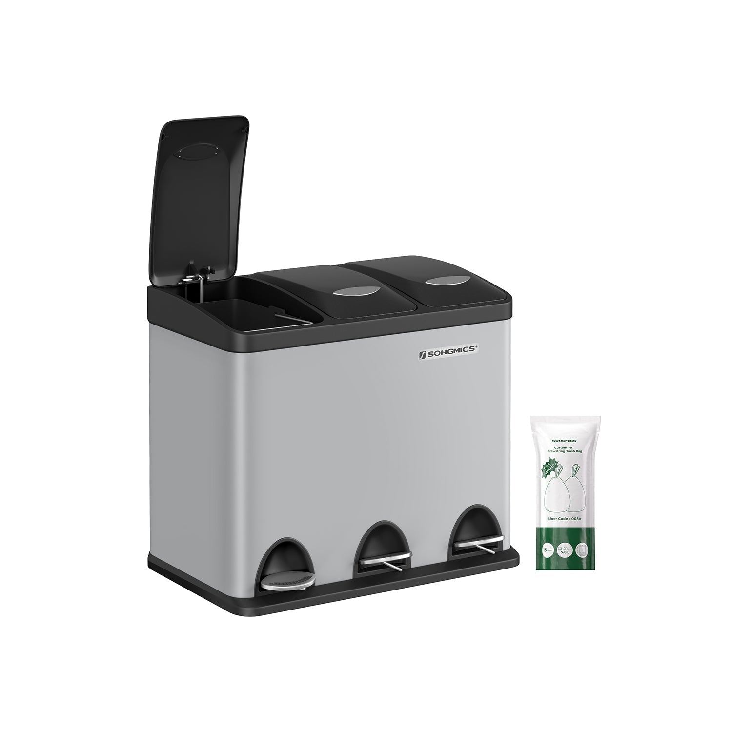 Skräp bin-3 × 8 liter-med lock och inre hink-crème-vit & brun