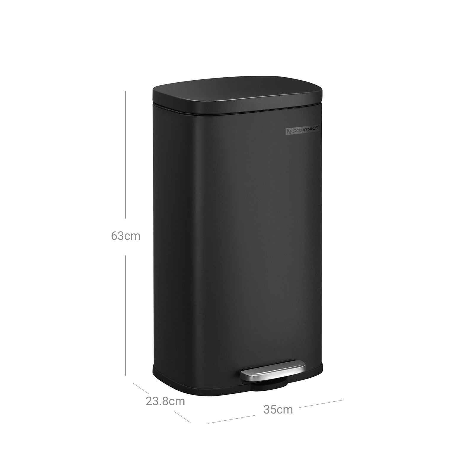 Avfallsbask - 30 L - Pedal Bucket - Softclose - Luktlös - Svart