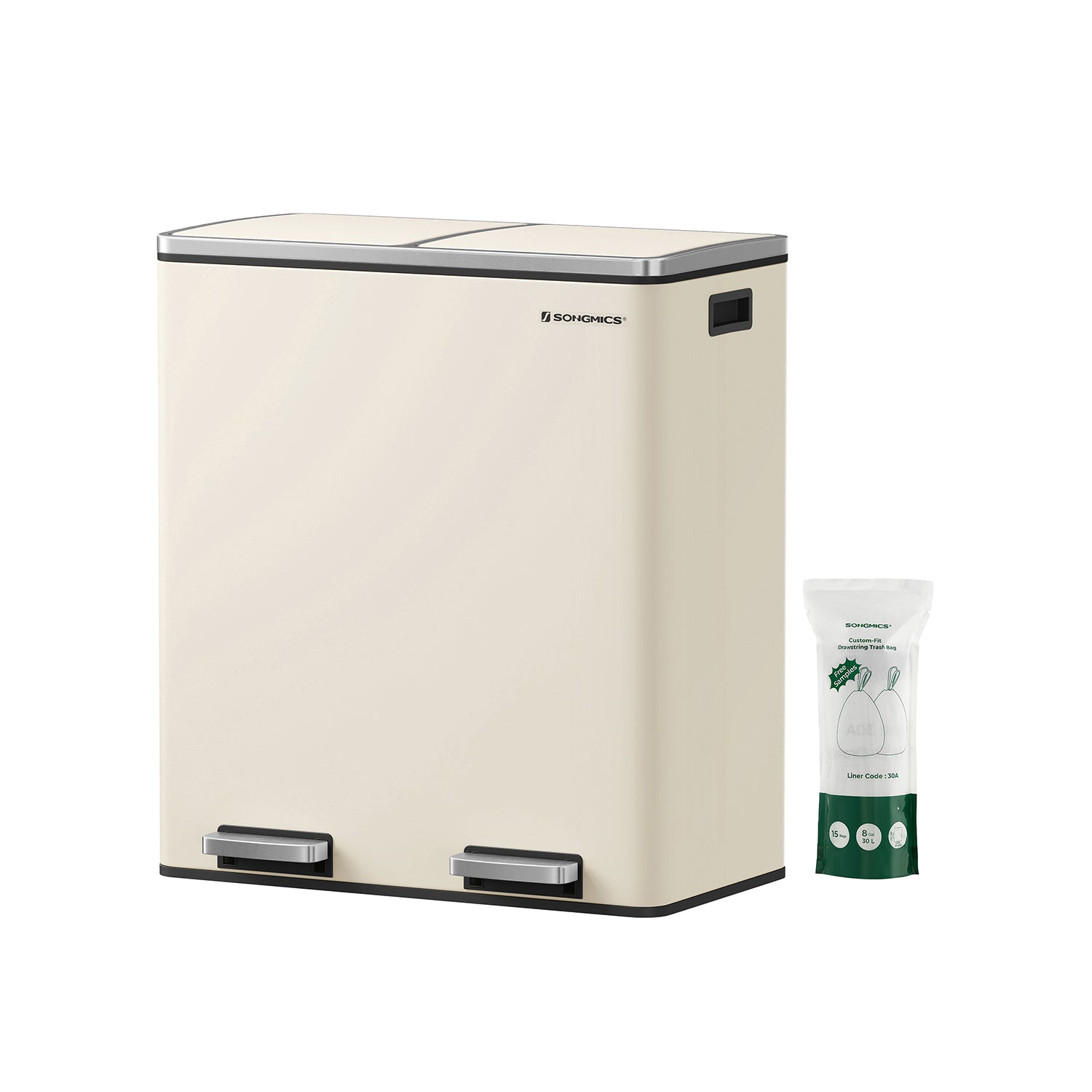 Skräpfack - 2 x 30 liter - med lock och inre hink - crème vit