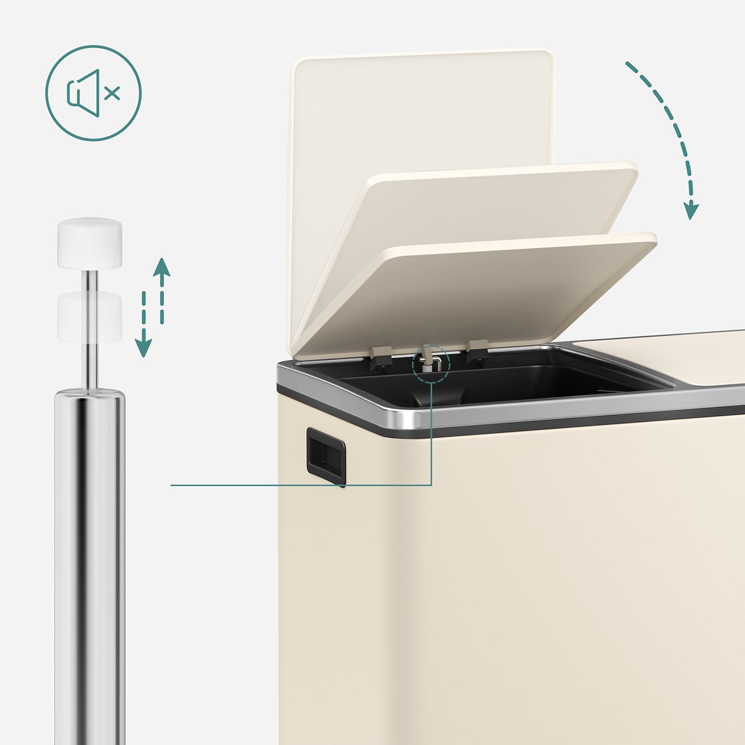 Skräp - med pedal - 2 fack - avtagbara inre hinkar - svart