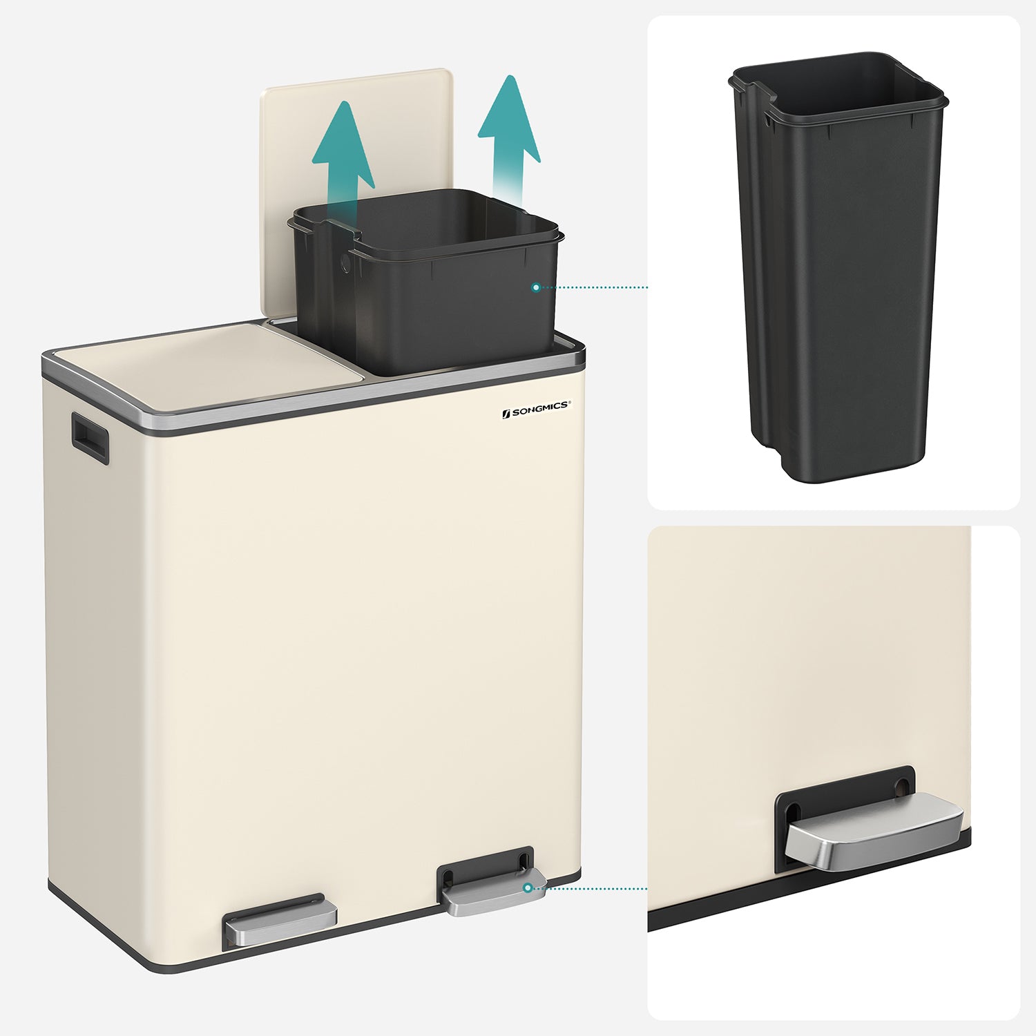 Skräpfack - 2 x 30 liter - med lock och inre hink - crème vit
