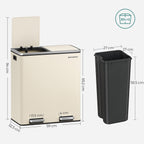 Skräpfack - 2 x 30 liter - med lock och inre hink - crème vit