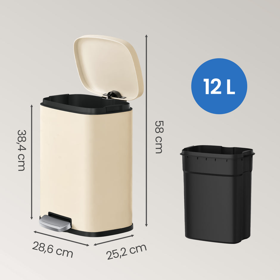 Pedaalemmer - 12 Liter - Soft-Close Deksel - Staal - Beige