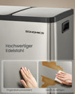 Afvalbak - 62 x 35,3 x 45,5 cm - 3 x 15 L - Afvalscheidingssysteem met 3 compartimenten - Pedaalafvalbak - Uitneembare binnenemmer - Soft-close deksel - Handgrepen - Roestvrij staal - Zilver
