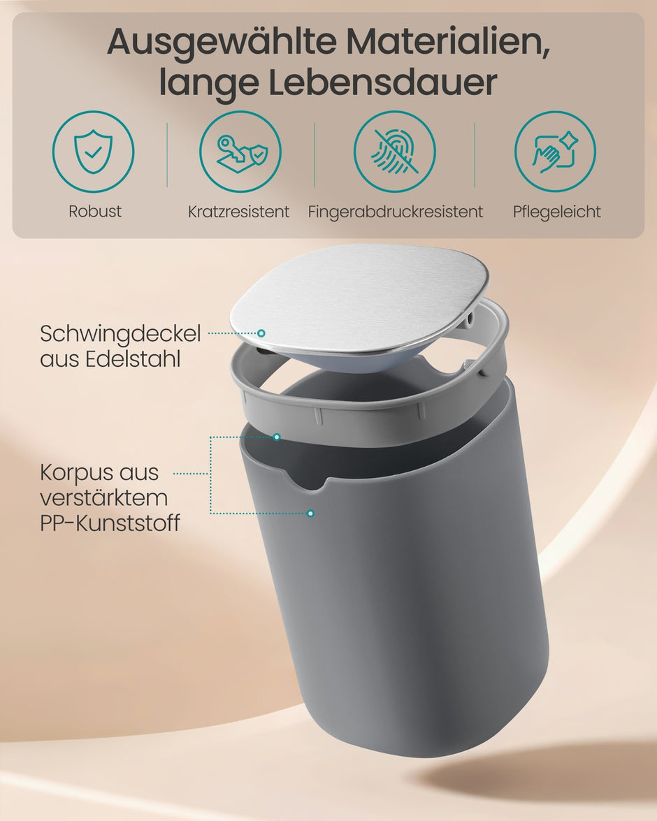 Tafelprullenbak - 1,5 Liter - Scharnierend Deksel - Roestvrij Staal - Grijs