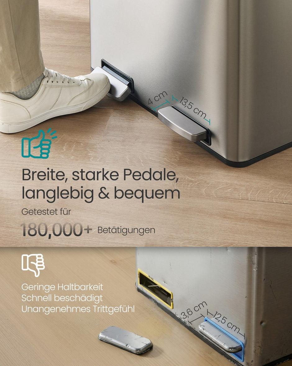Keukenafvalbak - 59,1 x 36,5 x 62,7 cm - 2 compartimenten - 2 x 30 liter - Roestvrij staal - Zilver