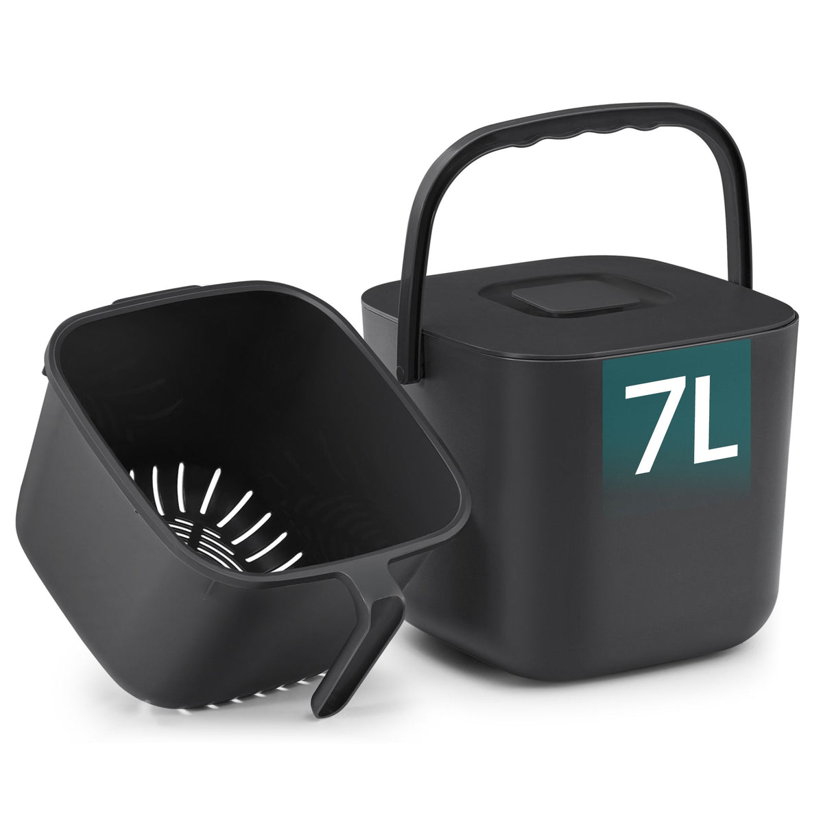 Gft-emmer - Geurdicht met Deksel en Handgreep - Zwart - 23,9 x 22 x 19,5 cm