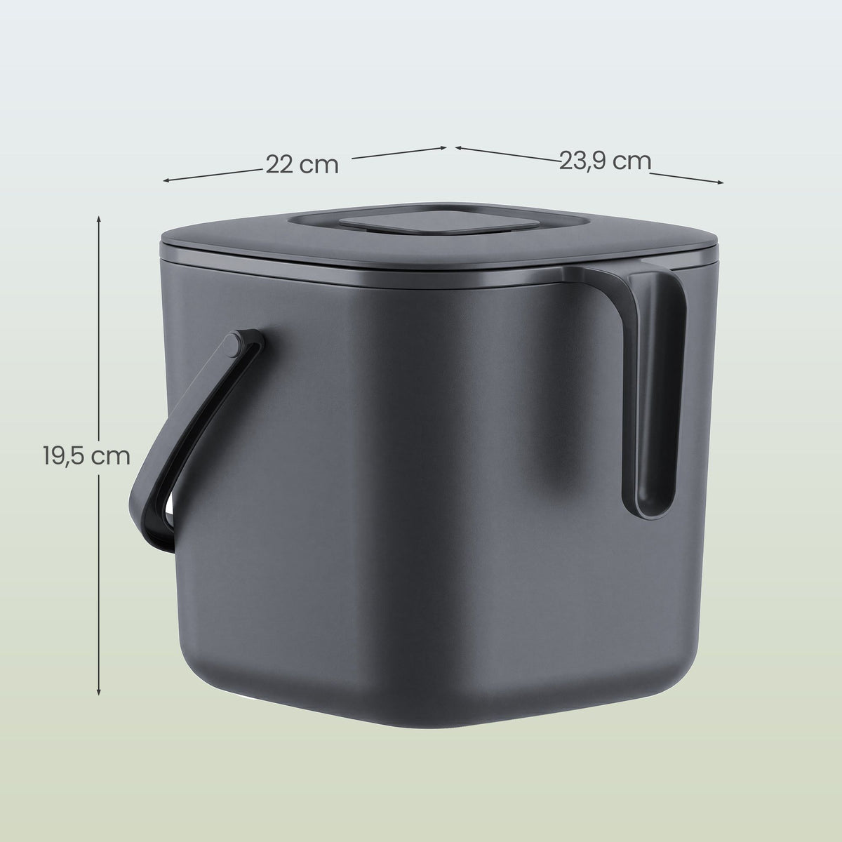 Gft-emmer - Geurdicht met Deksel en Handgreep - Grijs - 24 x 20 x 19,5 cm