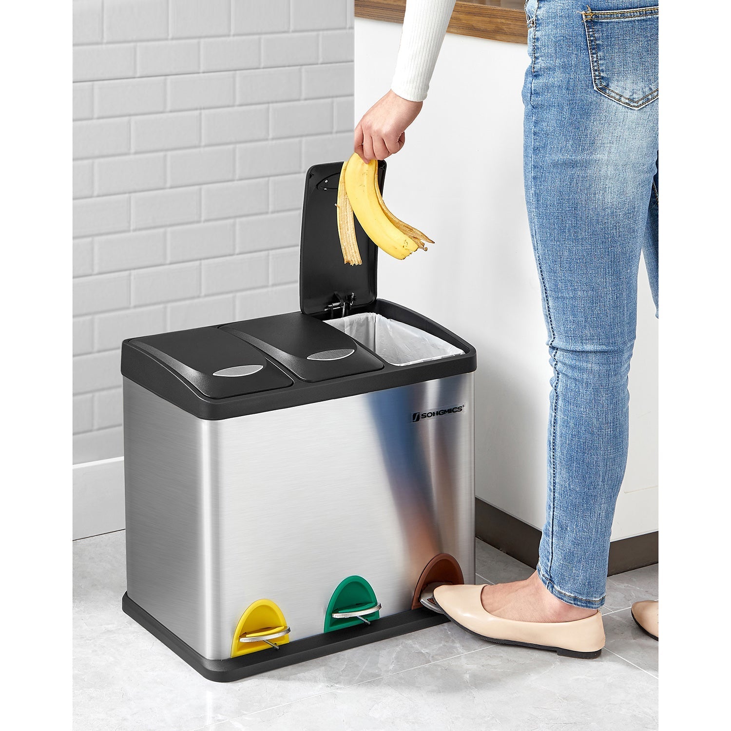 Avfallsseparation Spridande bin-pedal bin-24 liter-3-in-1-silver