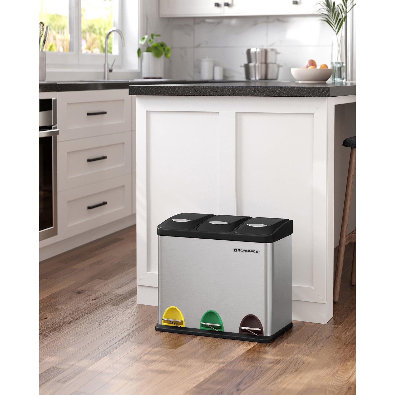 Avfallsseparation Spridande bin-pedal bin-24 liter-3-in-1-silver
