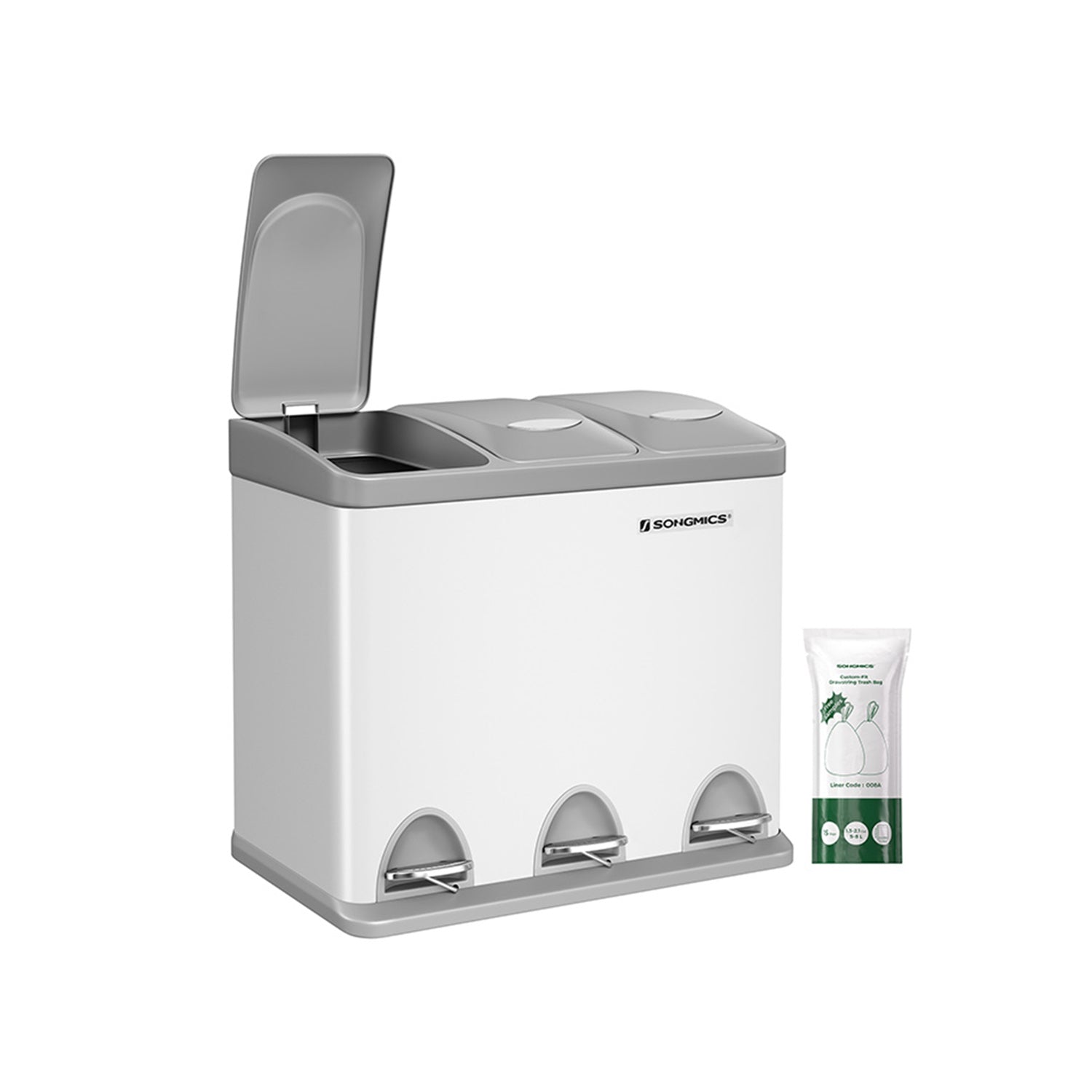 Skräp bin-3 × 8 liter-med lock och inre hink-crème-vit & brun
