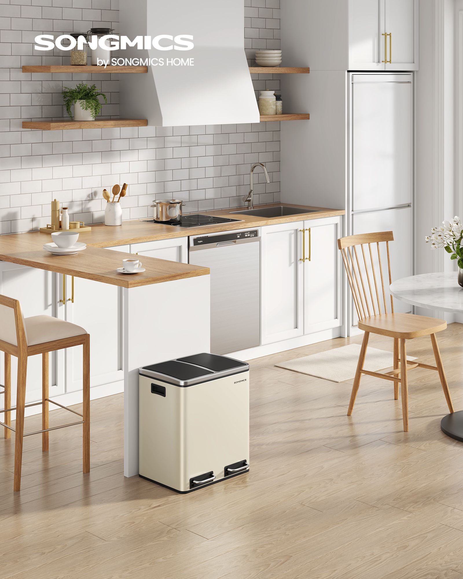 Avfallsbink - skräpfack med avfallsseparation - 2 x 15 L - Softclose - Svart