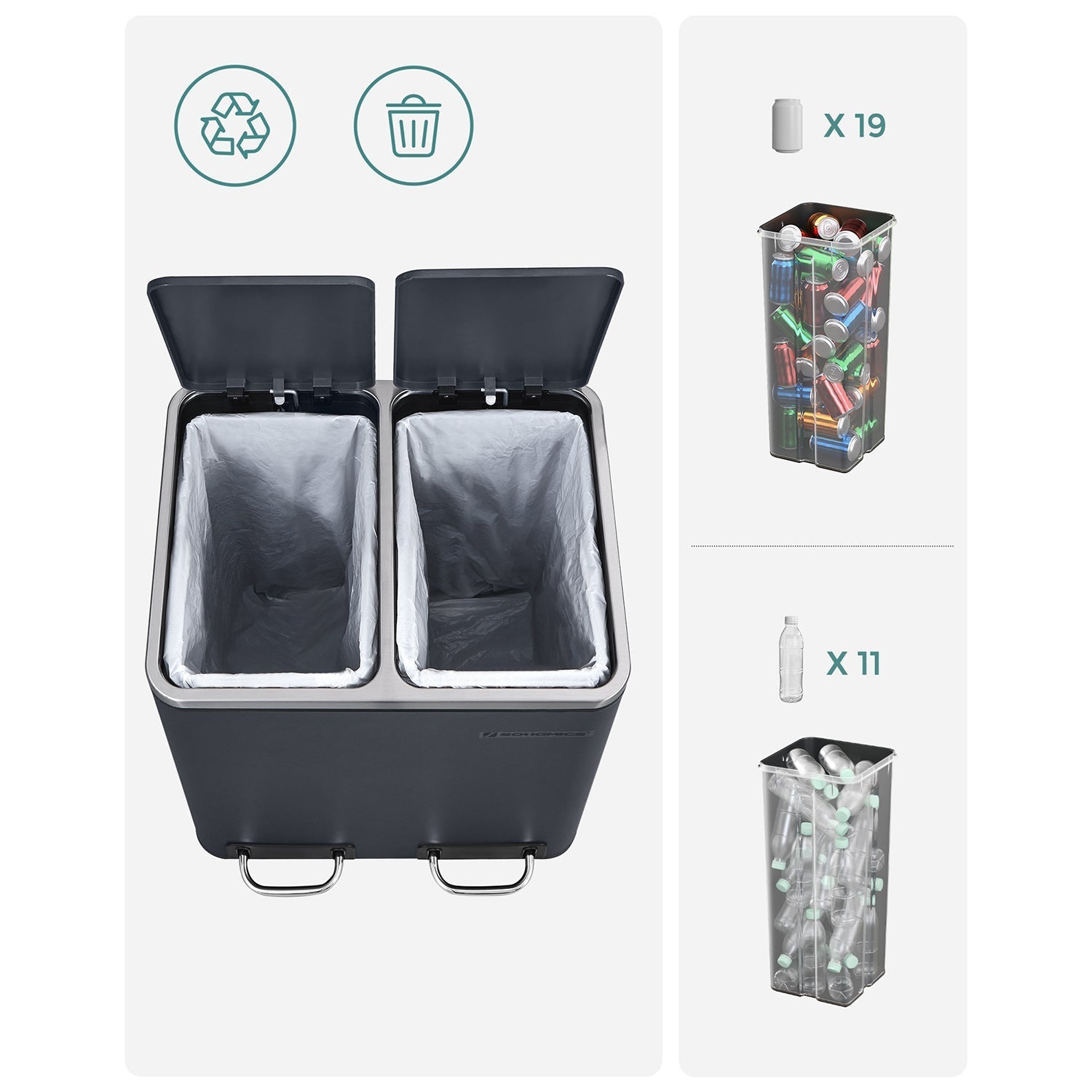 Avfallsbink - Metallpedal Bin - 30 liter - rökgrå
