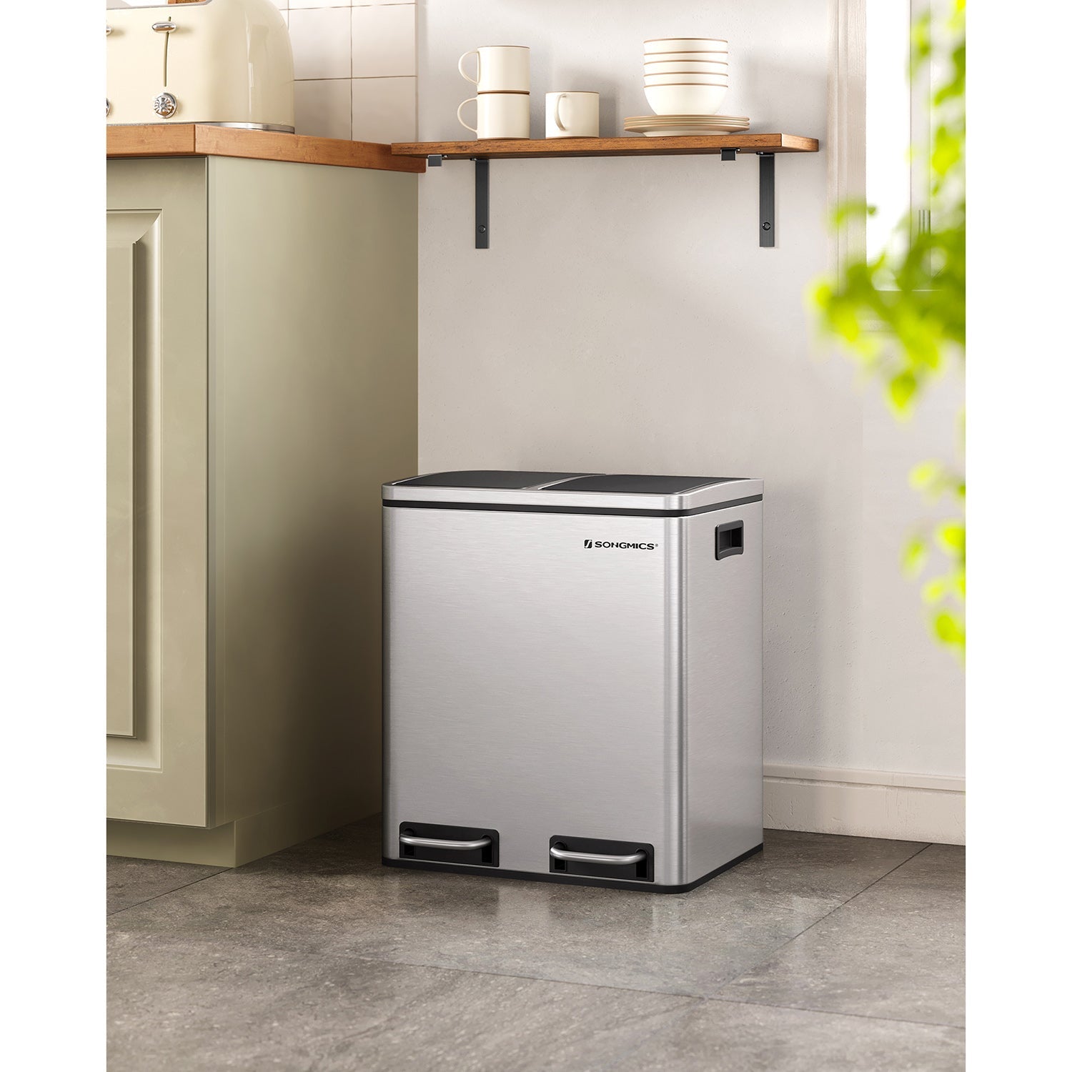 Avfallsbink - pedal - 2 inre lådor - rostfritt stål - 2 x 15 l - silver