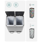 Avfallsbink - pedal - 2 inre lådor - rostfritt stål - 2 x 15 l - silver