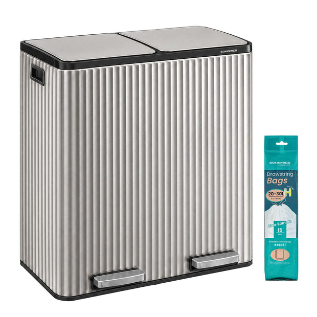 Afvalscheidingssysteem – 2 x 30 L – Staal – Soft-Close Deksel – Zilver