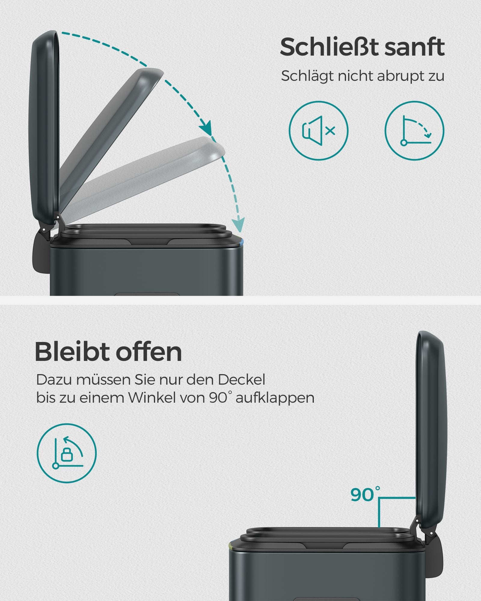 Kök Prullen Bin - 2 × 20 L - med mjukt nära lock - Gröngrå