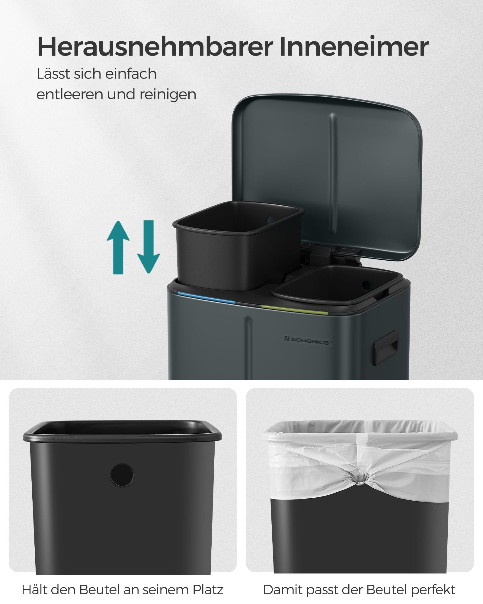 Kök Prullen Bin - 2 × 20 L - med mjukt nära lock - Gröngrå