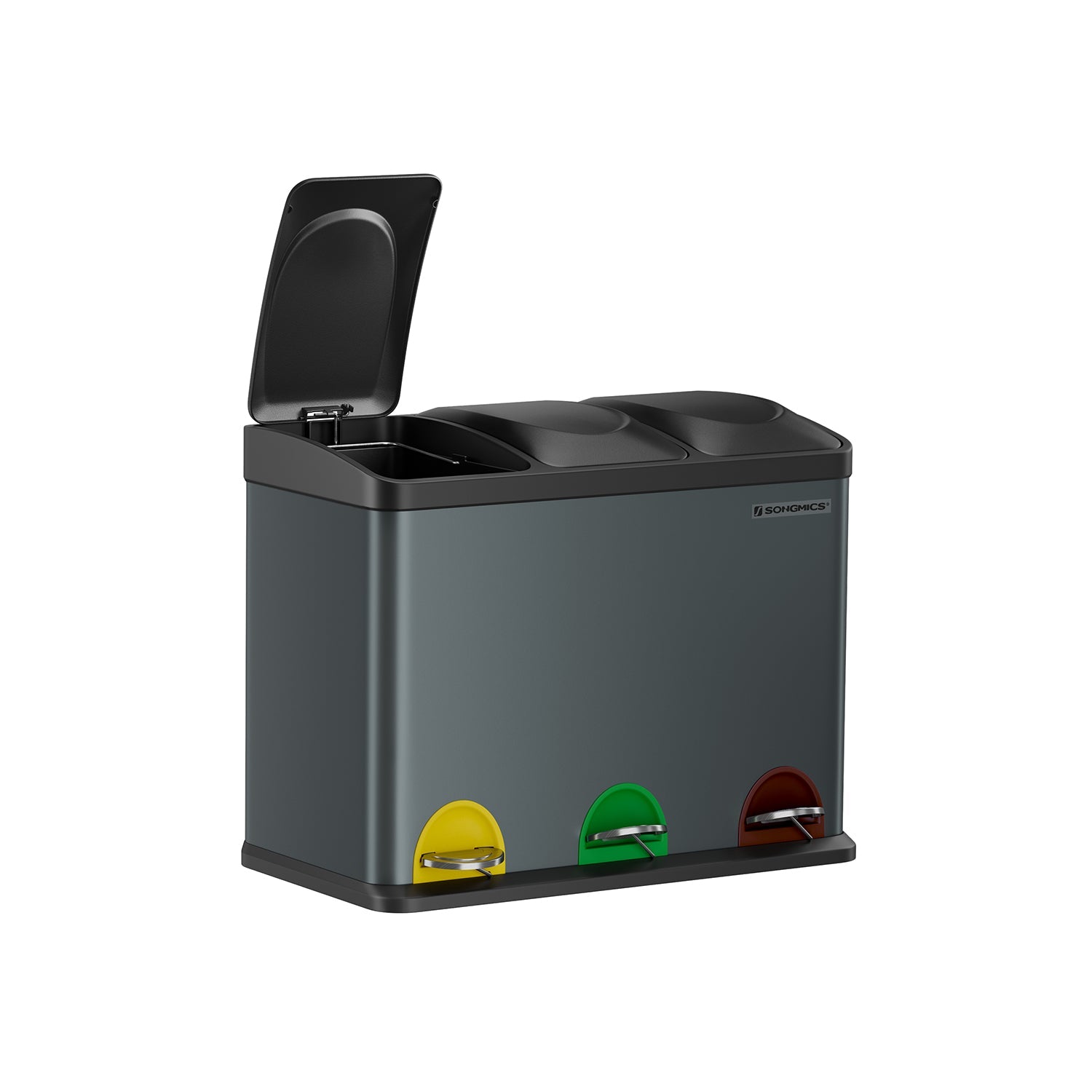 Avfallsbink - Kök Prullen Bin med pedal - 45 L (3 x 15 L) - Rostfritt stål - Silver/svart