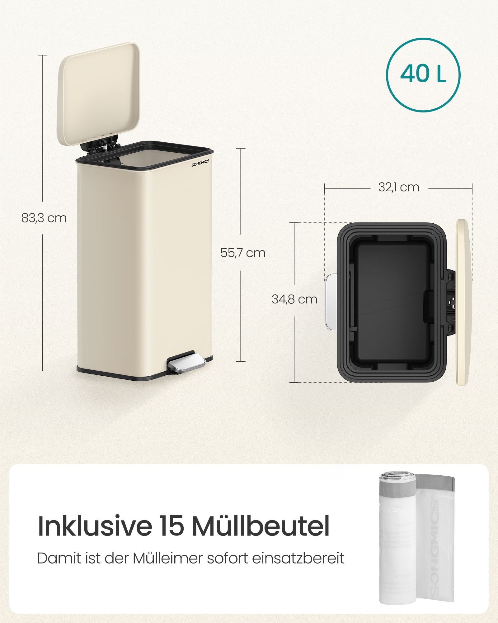 Kök Prullen Box med locket 40 liter sand beige