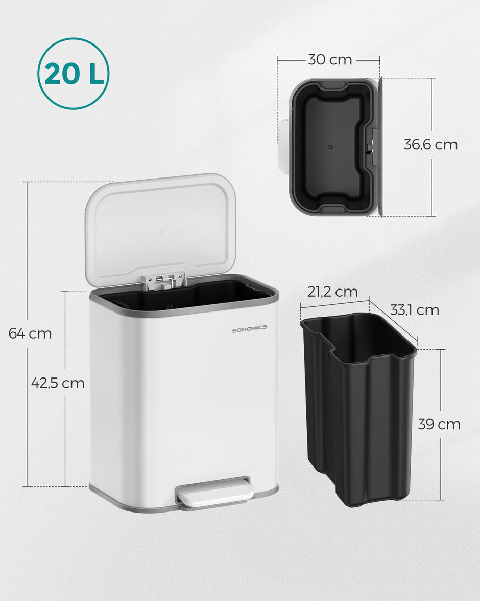Sopkärl – 20 liter – med lock – molnvit