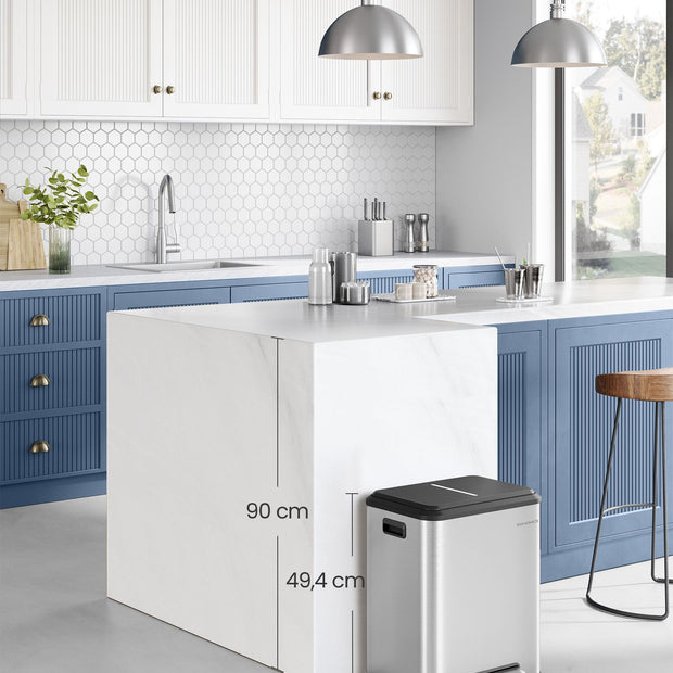 Kökssoptunna – Dubbel innerkärl – Stål – Metalliskt silver