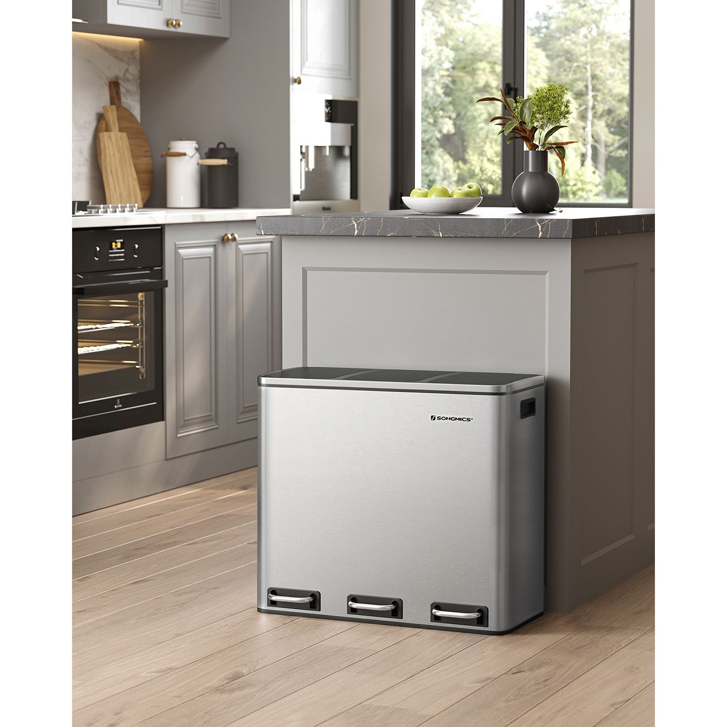 Sopor - avfallsseparation - 3 inre hinkar - 54 liter - silver