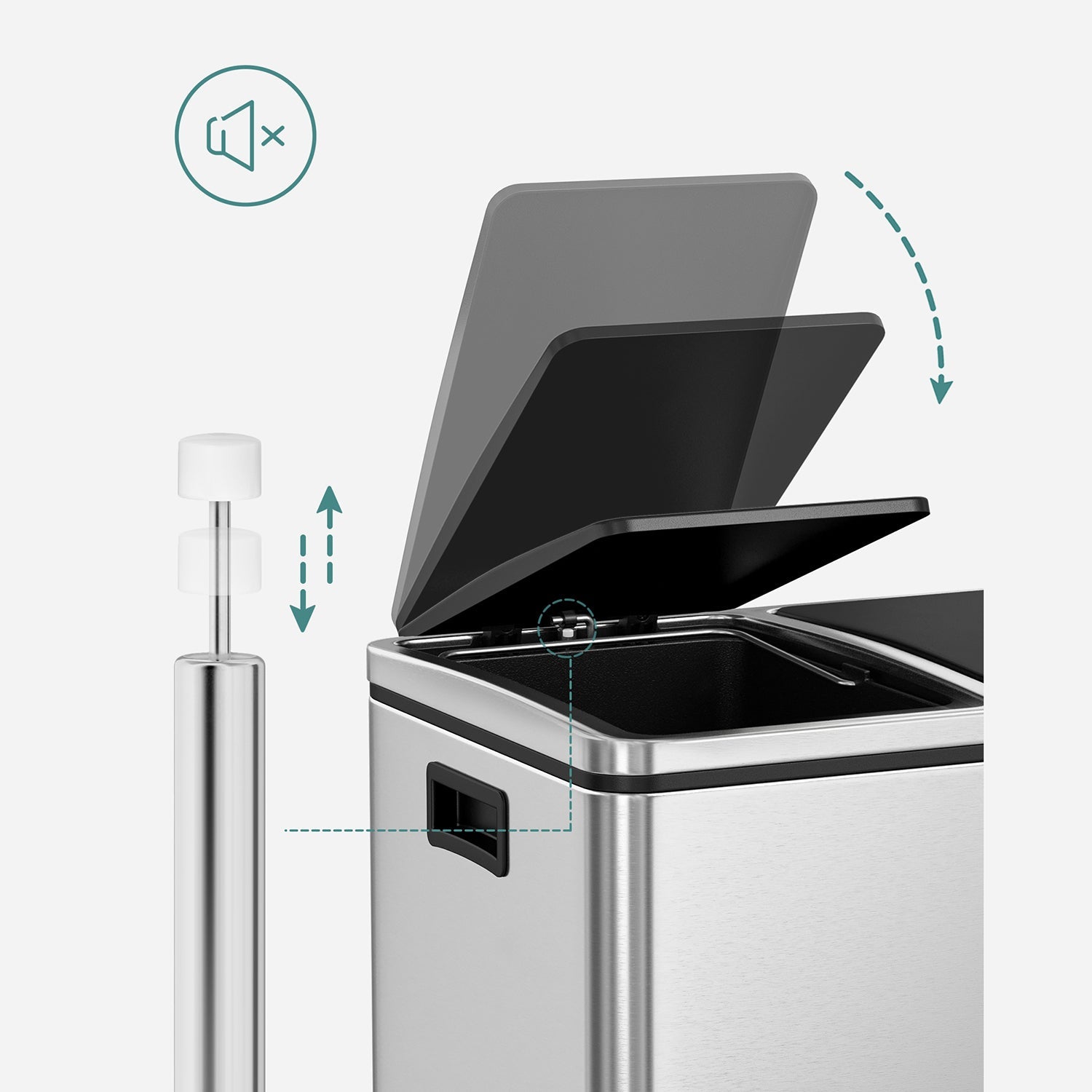 Sopor - avfallsseparation - 3 inre hinkar - 54 liter - silver