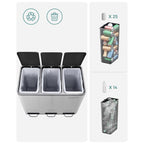 Sopor - avfallsseparation - 3 inre hinkar - 54 liter - silver