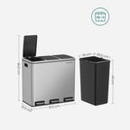 Sopor - avfallsseparation - 3 inre hinkar - 54 liter - silver