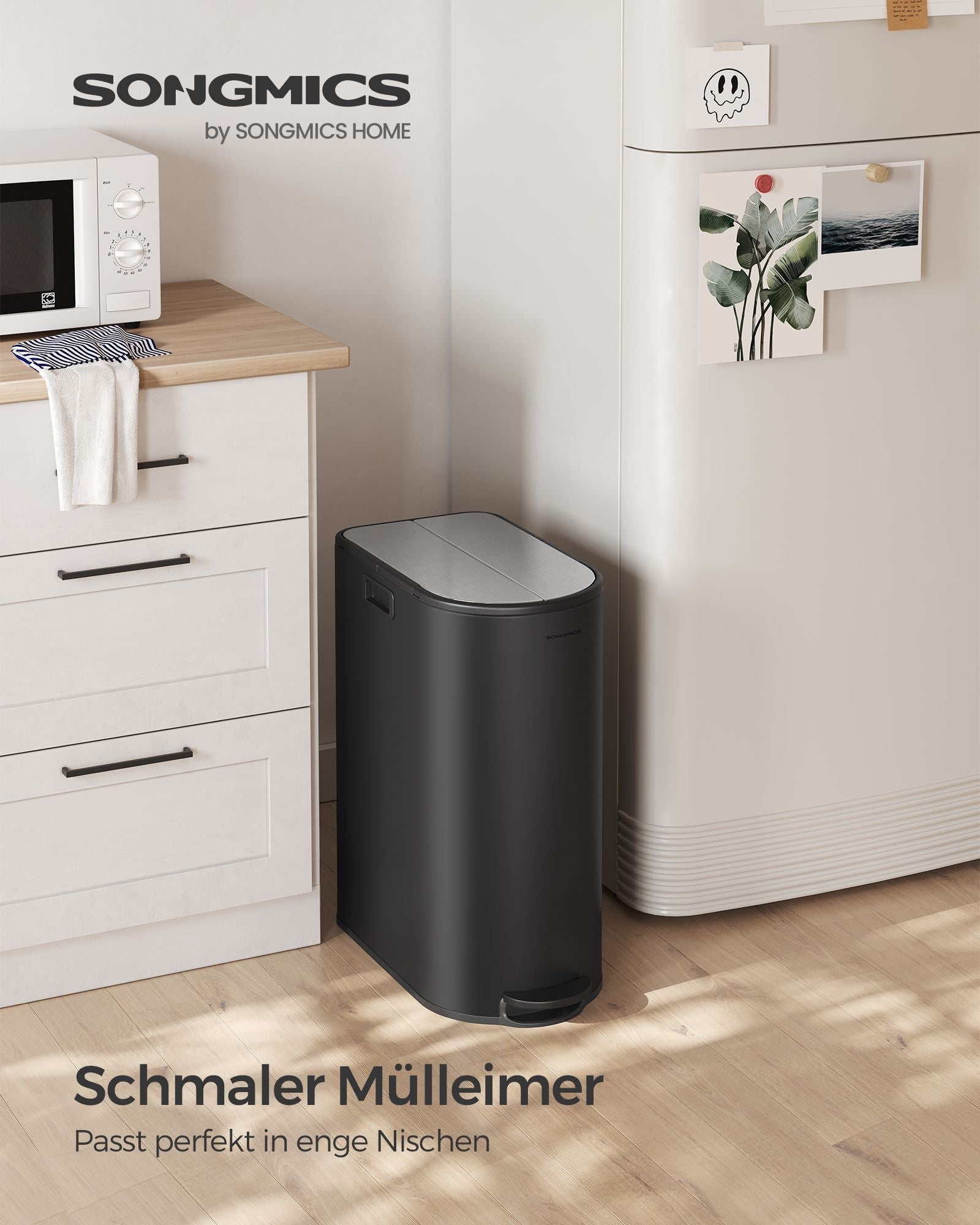 Avfallsseparationssystem - med 2 fack - Metalliskt silver