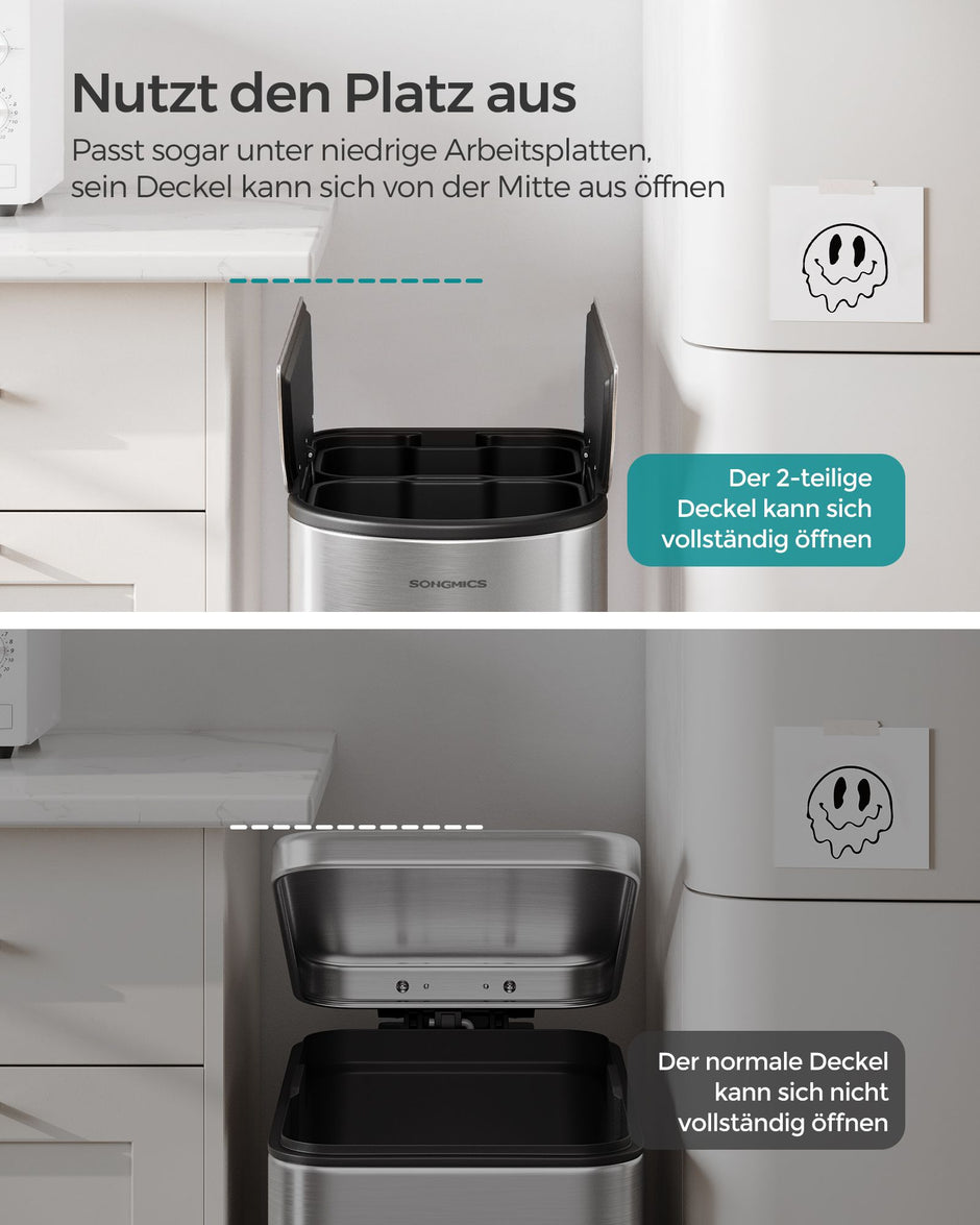 Avfallssepareringssystem – 2 fack – metalliskt silver