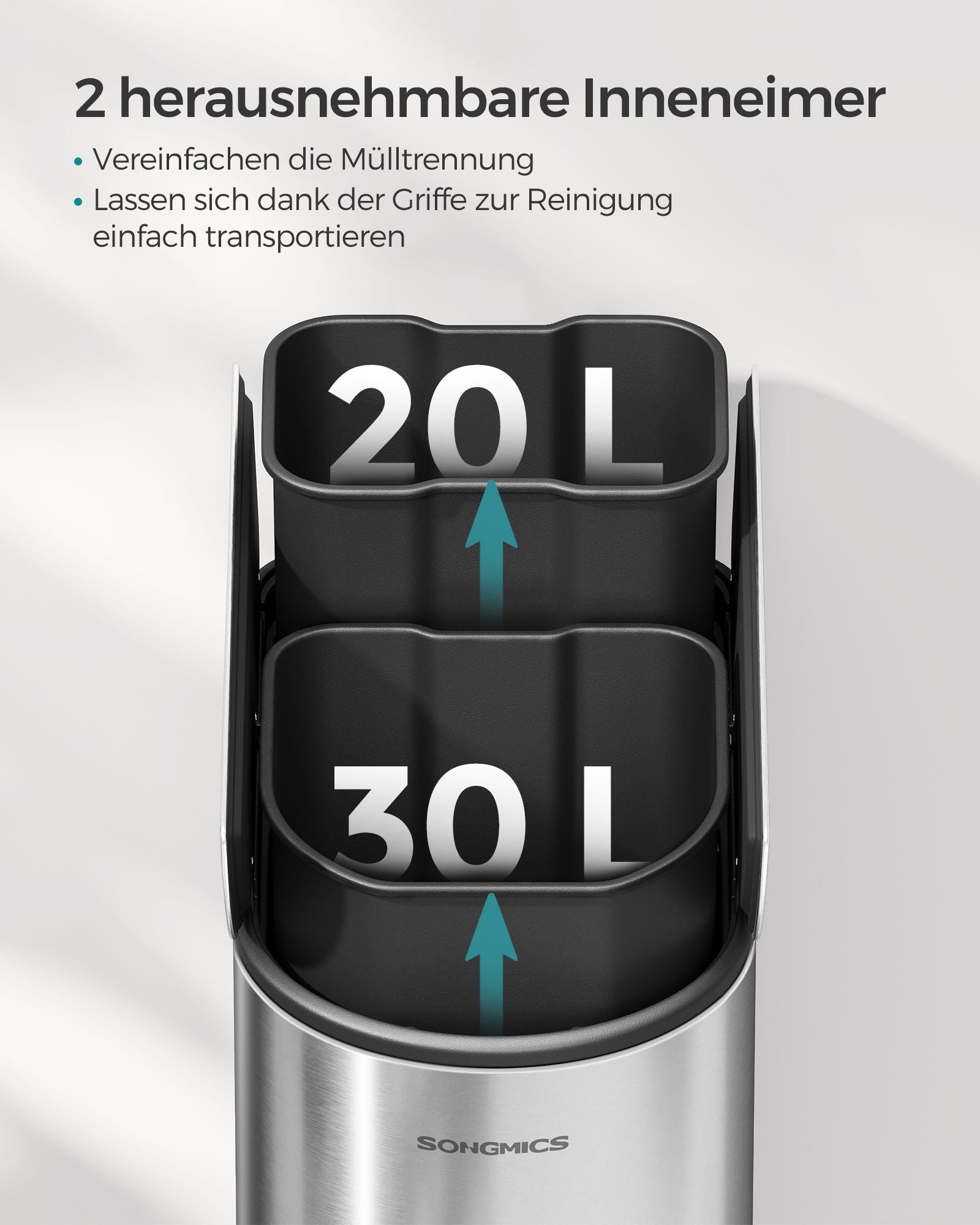 Avfallssepareringssystem – 2 fack – metalliskt silver