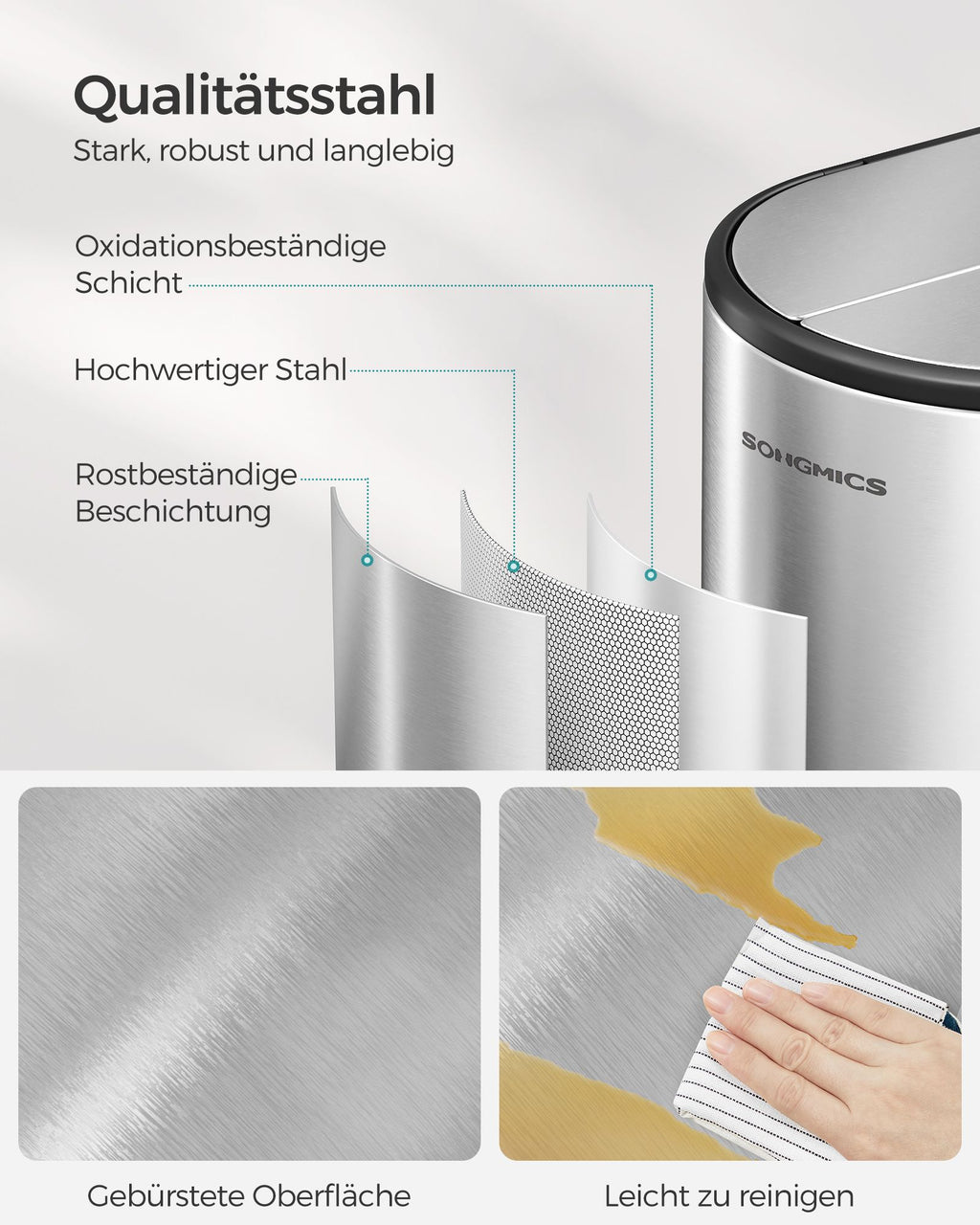 Avfallsseparationssystem - med 2 fack - Metalliskt silver