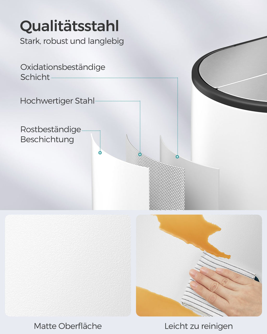 Avfallsseparationssystem med 2 fack-wolkwit-metalliskt silver