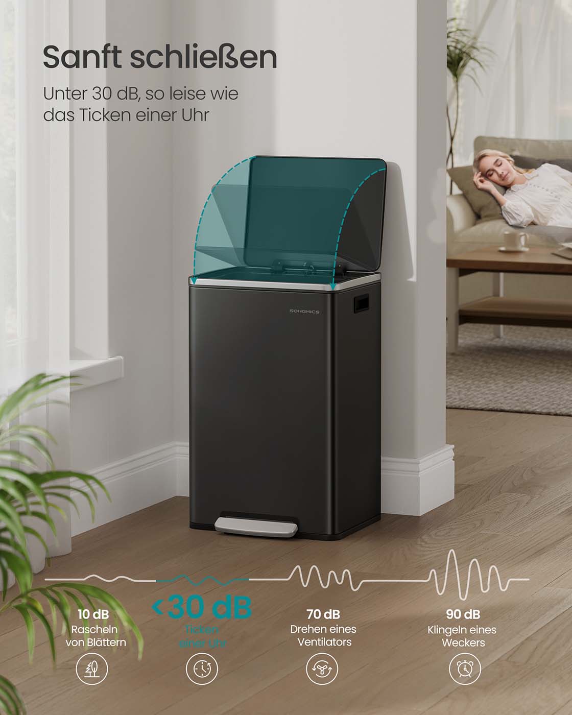 Återvinn bin 50 l med lock och handtag bläck -svart