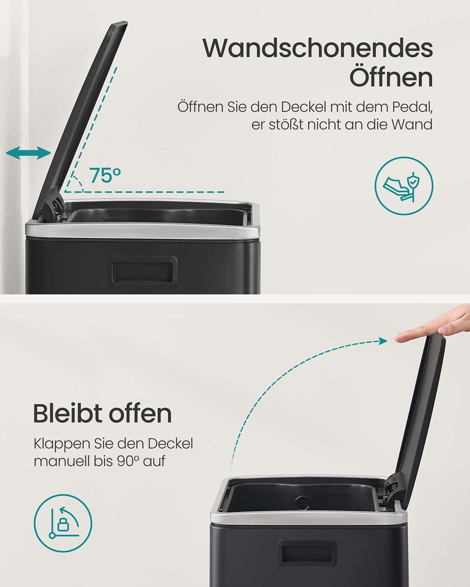 Återvinn bin 50 l med lock och handtag bläck -svart