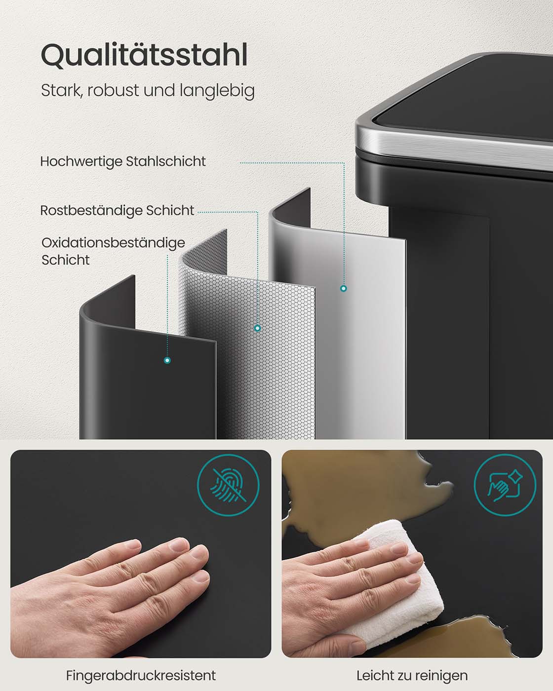 Återvinn bin 50 l med lock och handtag bläck -svart