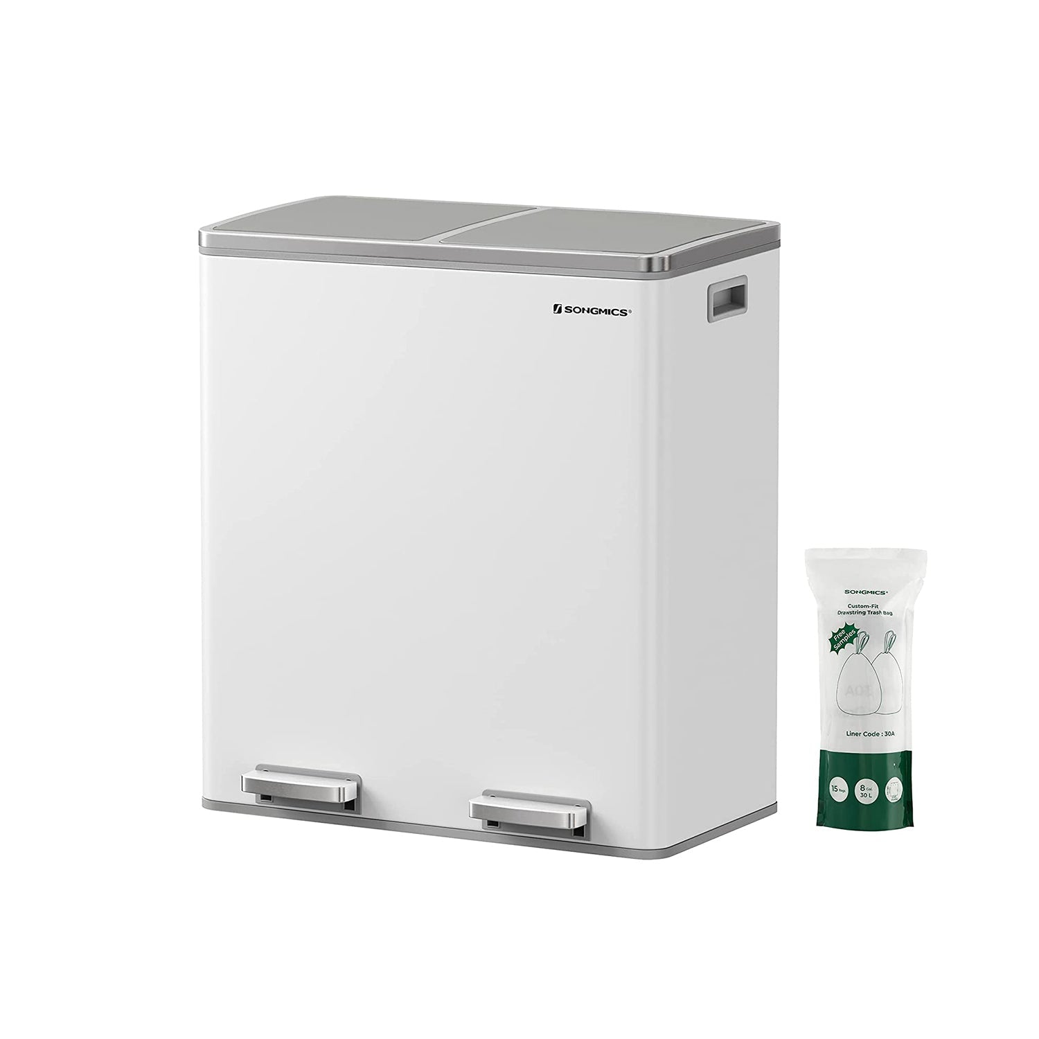 Skräpfack - 2 x 30 liter - med lock och inre hink - crème vit
