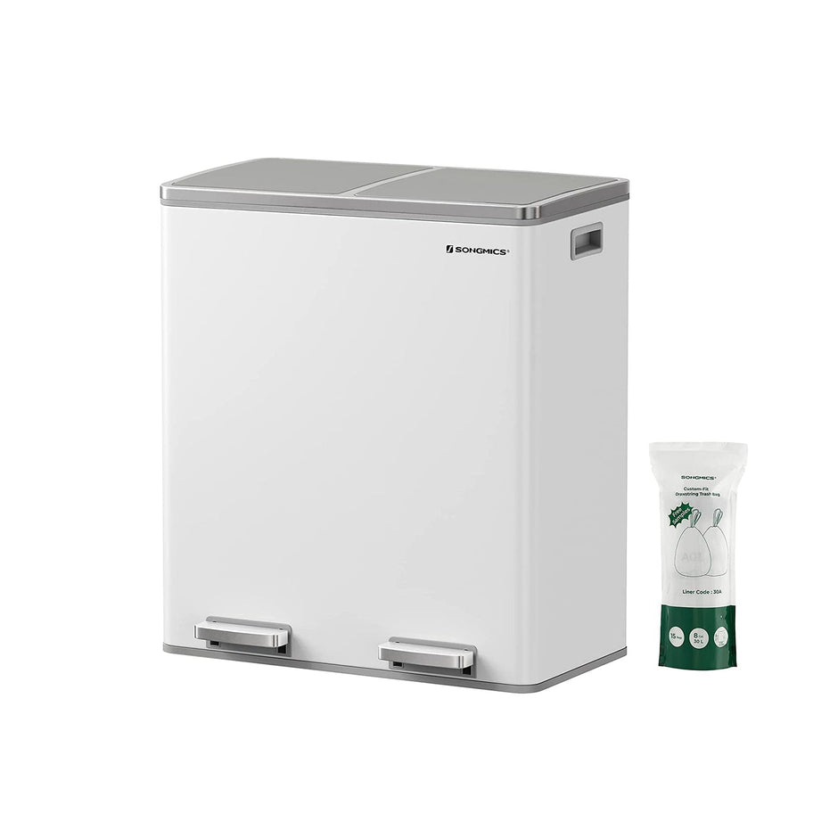 Sopkärl – 2 x 30 liter – med lock och innerhink – krämvit