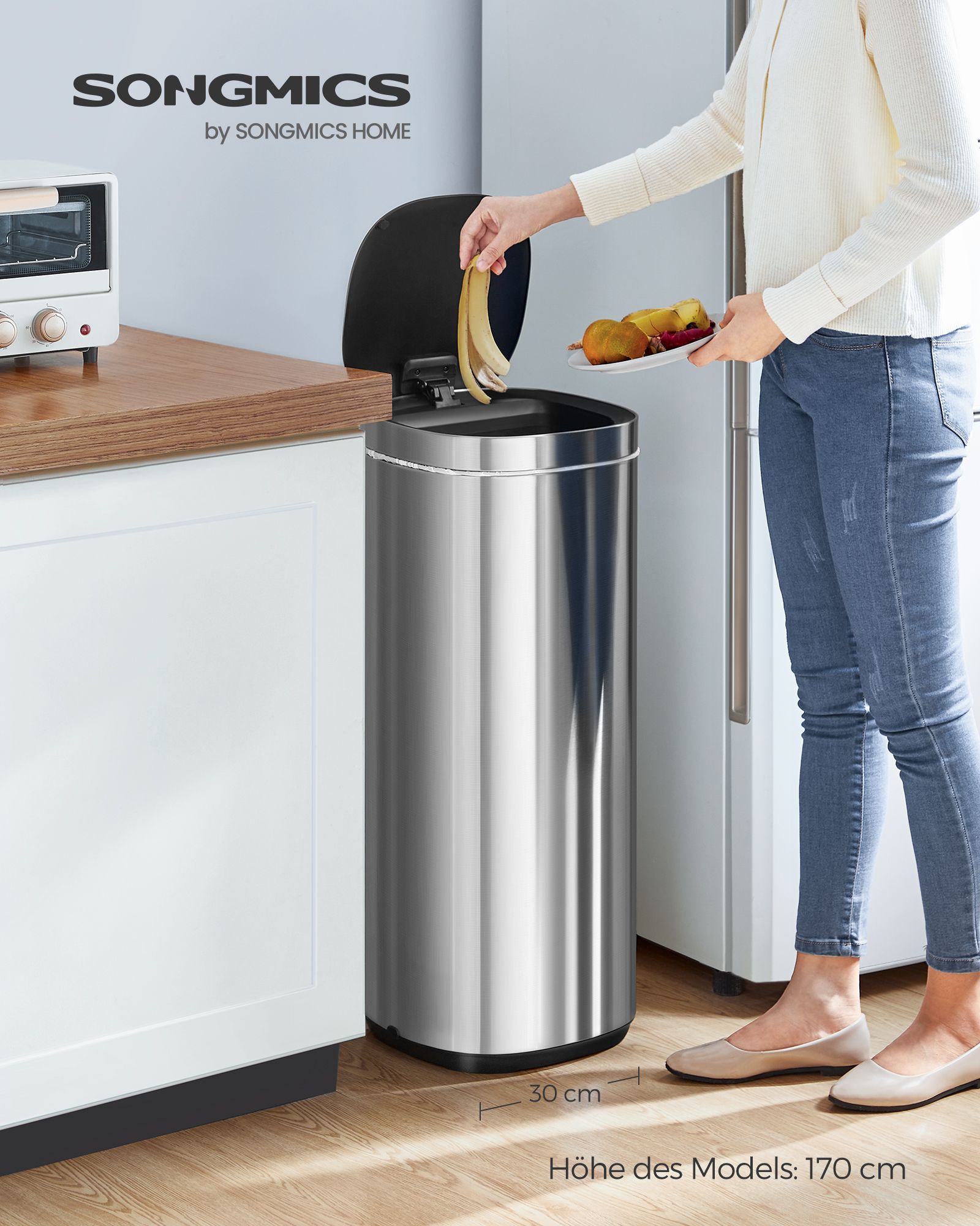 Skräpfack - med rörelsessensor - kök - 50 L - silver
