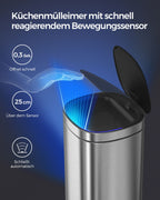 Skräpfack - med rörelsessensor - kök - 50 L - silver