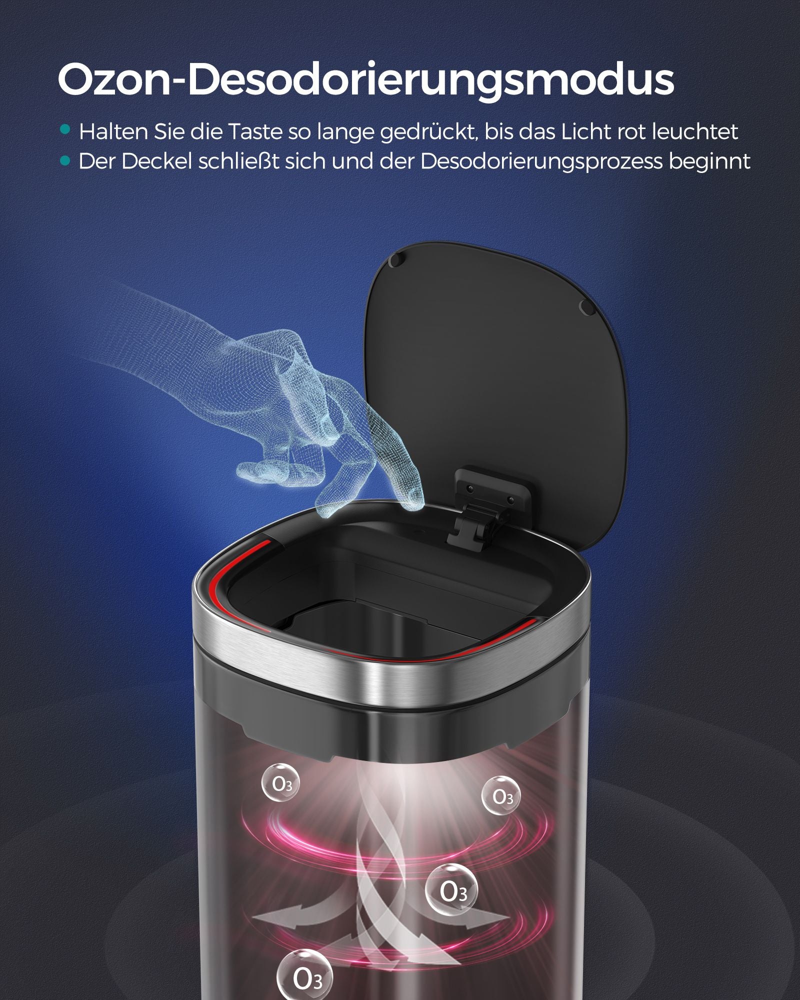 Skräpfack - med rörelsessensor - kök - 50 L - silver