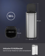 Skräpfack - med rörelsessensor - kök - 50 L - silver