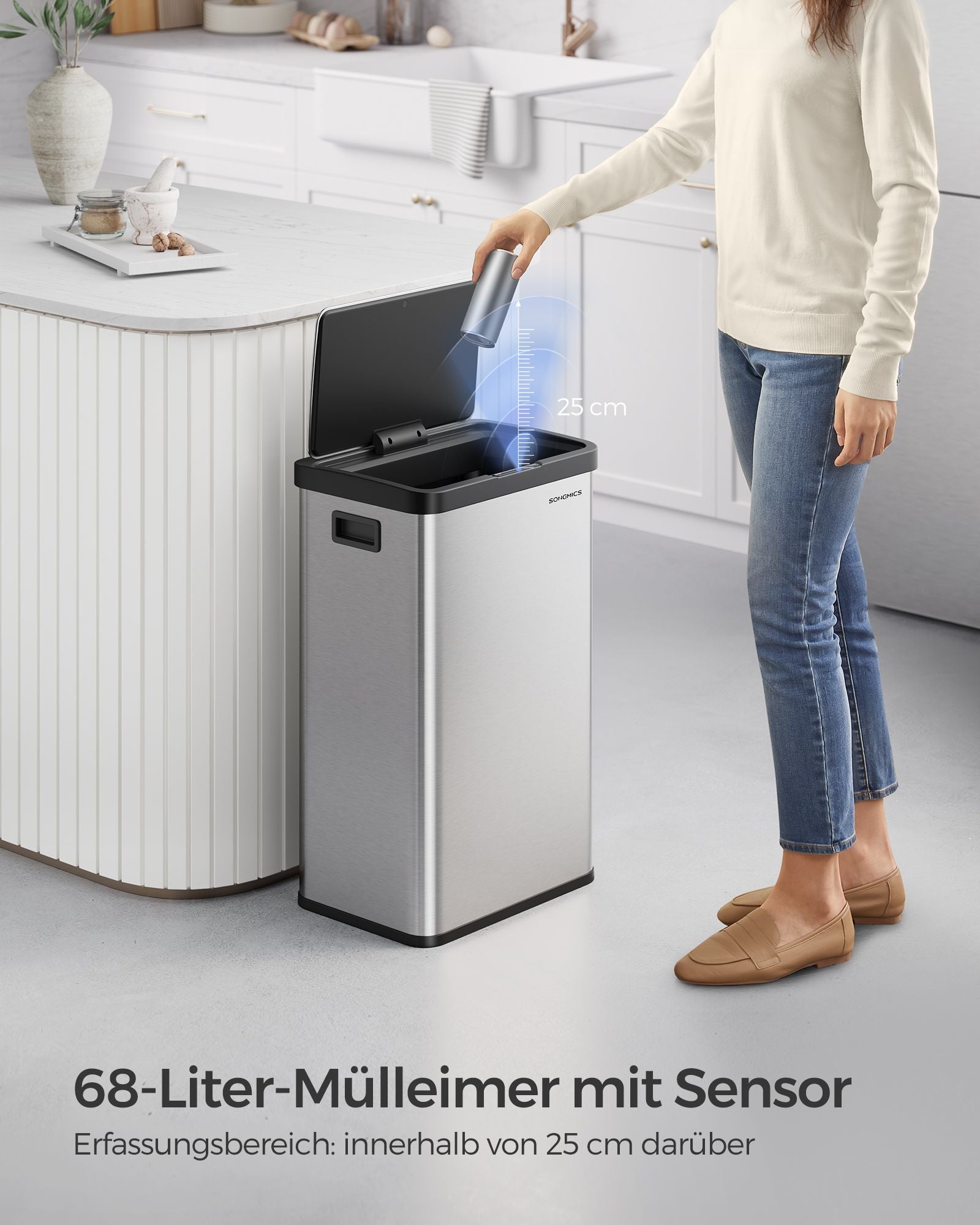 Soptunna med rörelsesensor – Stål – Metallic Silver