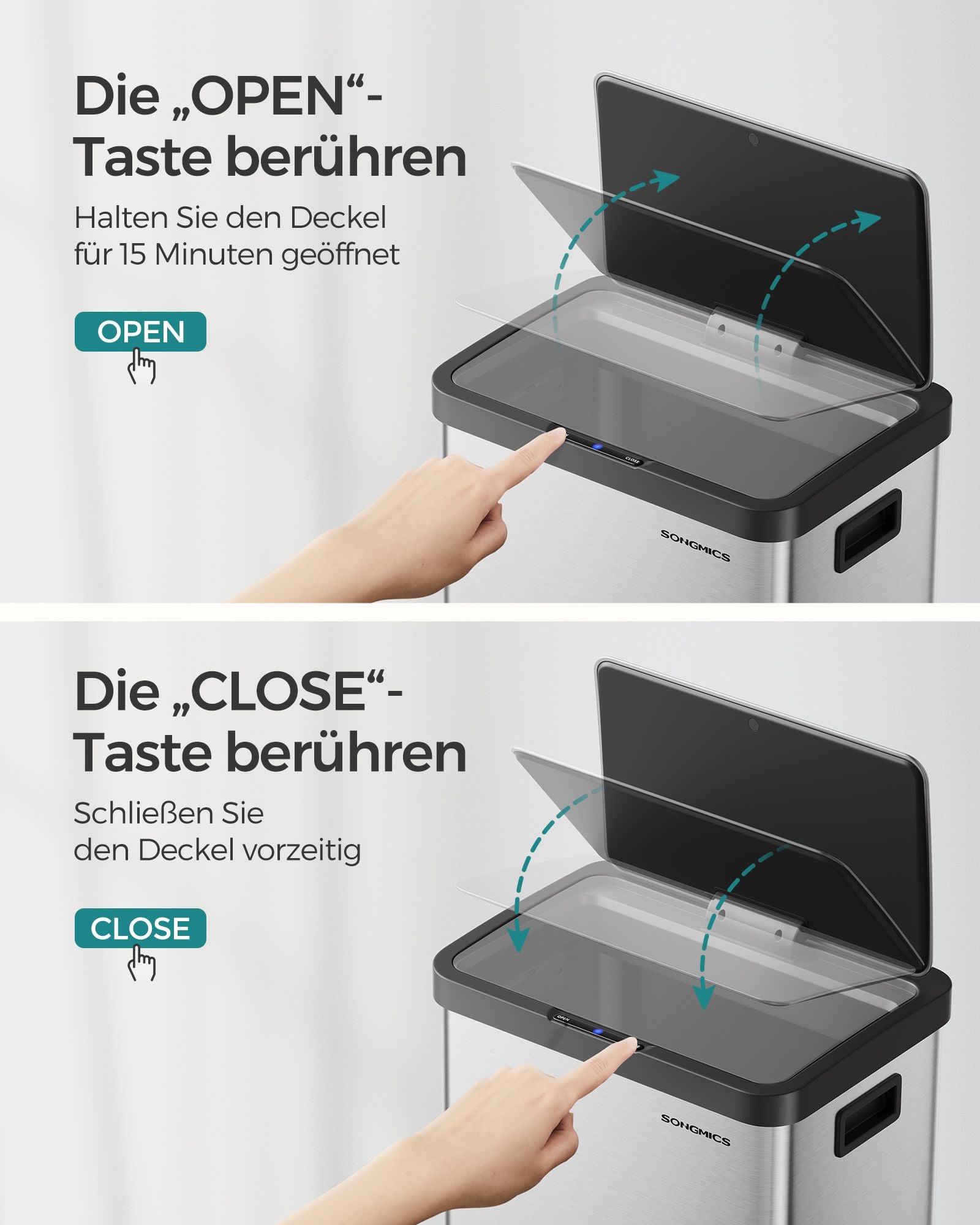 Soptunna med rörelsesensor – Stål – Metallic Silver