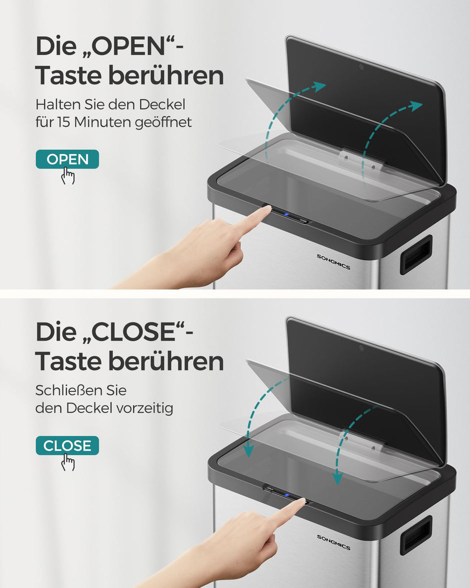 Soptunna med rörelsesensor – Stål – Metallic Silver